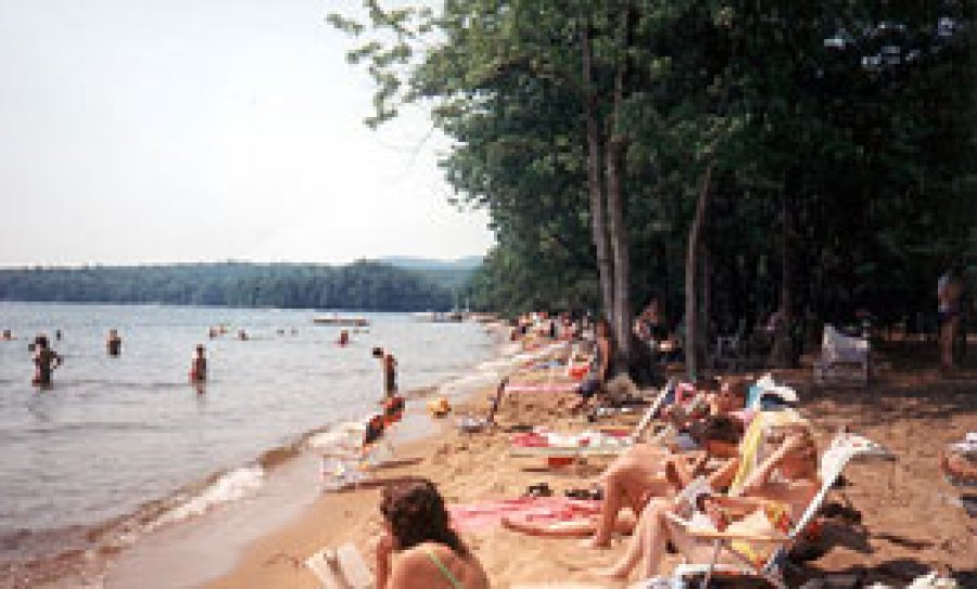 Family camping at Sebago Lake