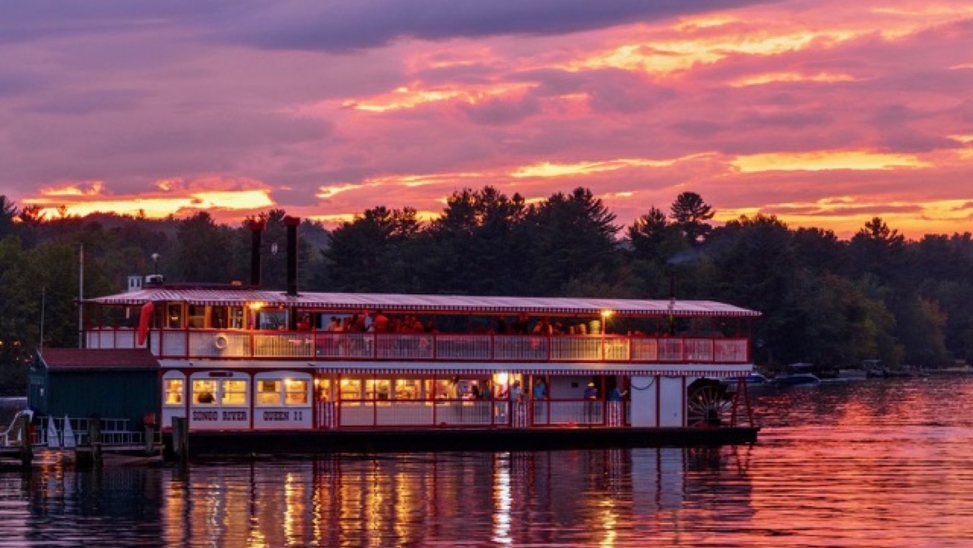 Songo River Queen II at sunset in Naples Maine