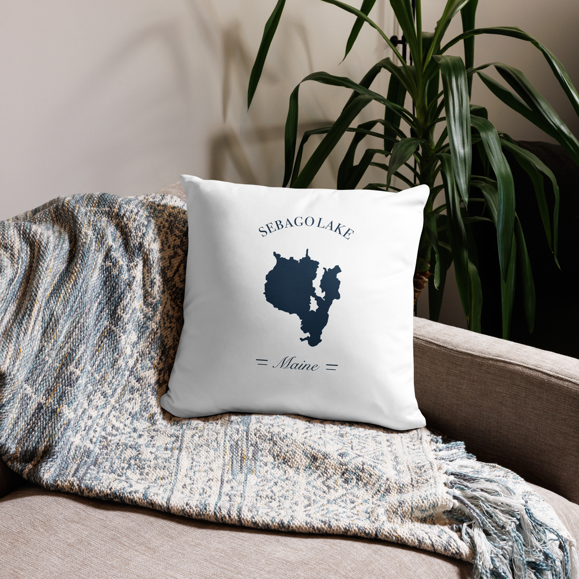 Sebago Lake Maine Map Double-Sided Throw Pillow - Image 4