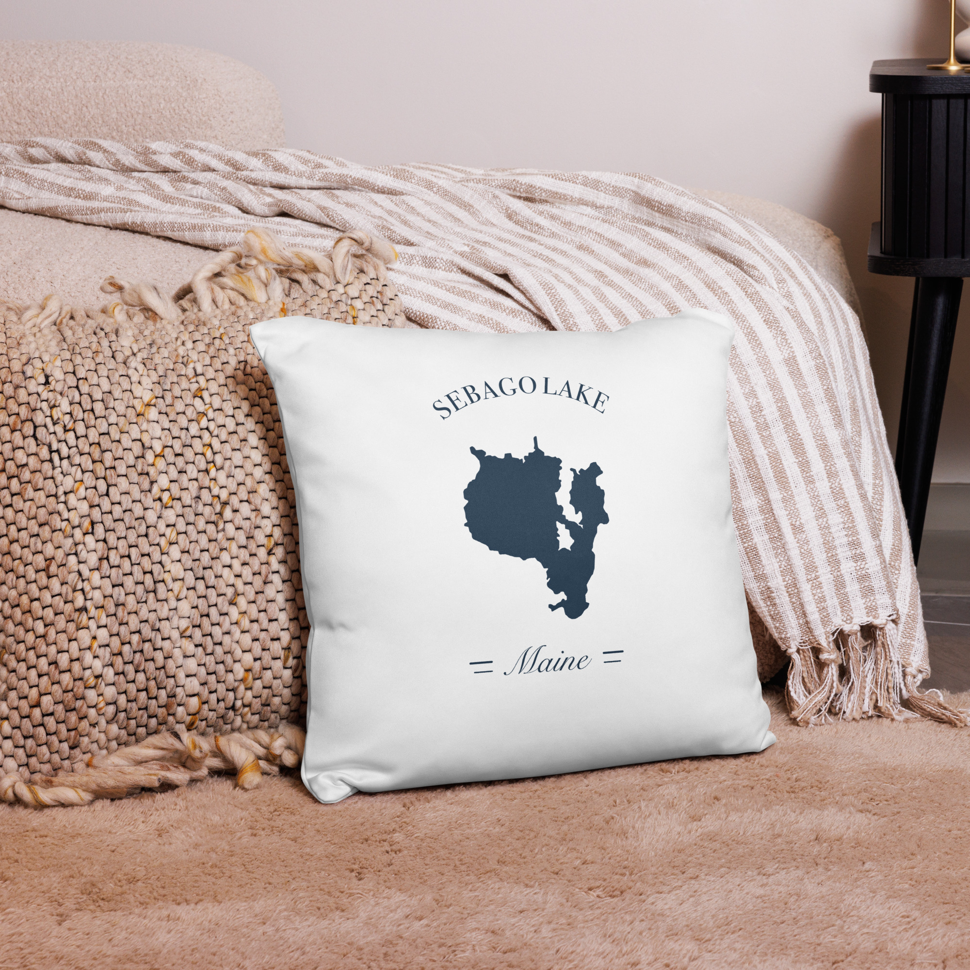 Sebago Lake Maine Map Double-Sided Throw Pillow - Image 6