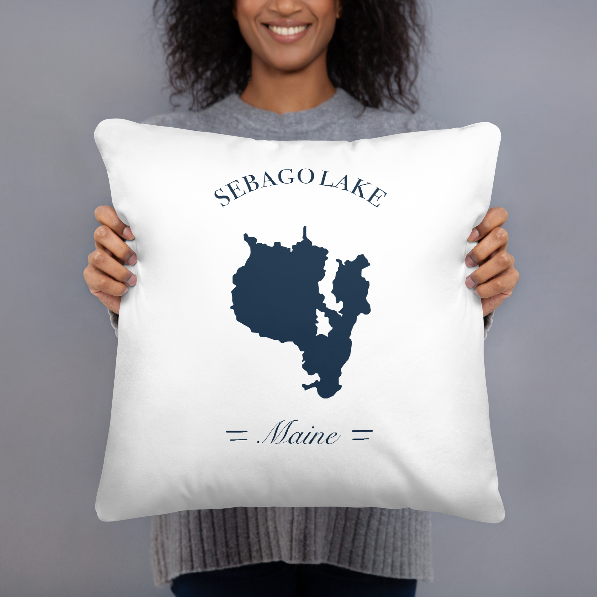 Sebago Lake Maine Map Double-Sided Throw Pillow - Image 2
