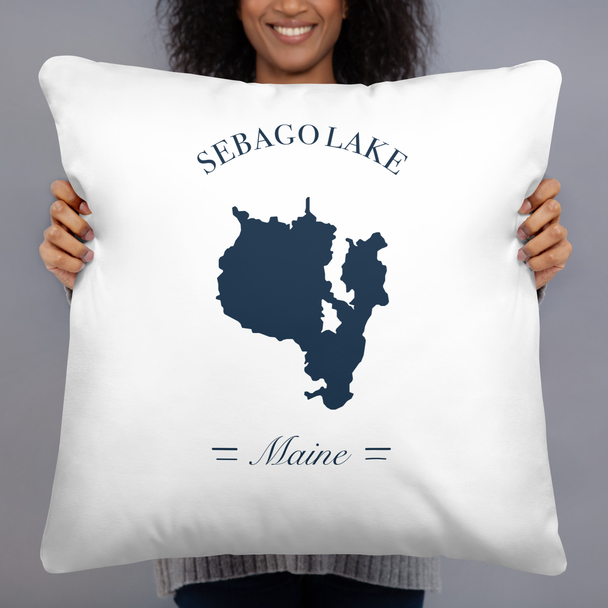 Sebago Lake Maine Map Double-Sided Throw Pillow - Image 3