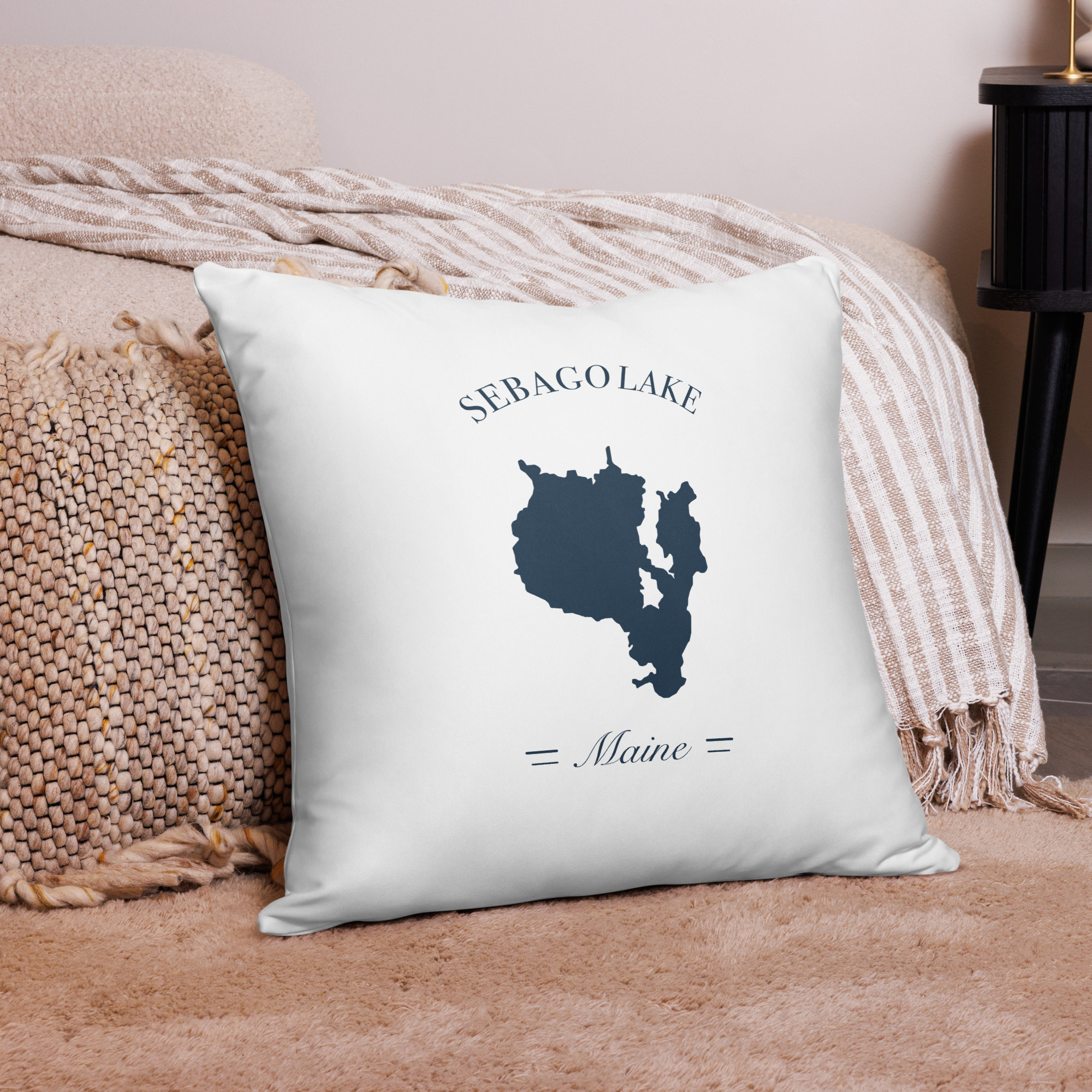 Sebago Lake Maine Map Double-Sided Throw Pillow - Image 5
