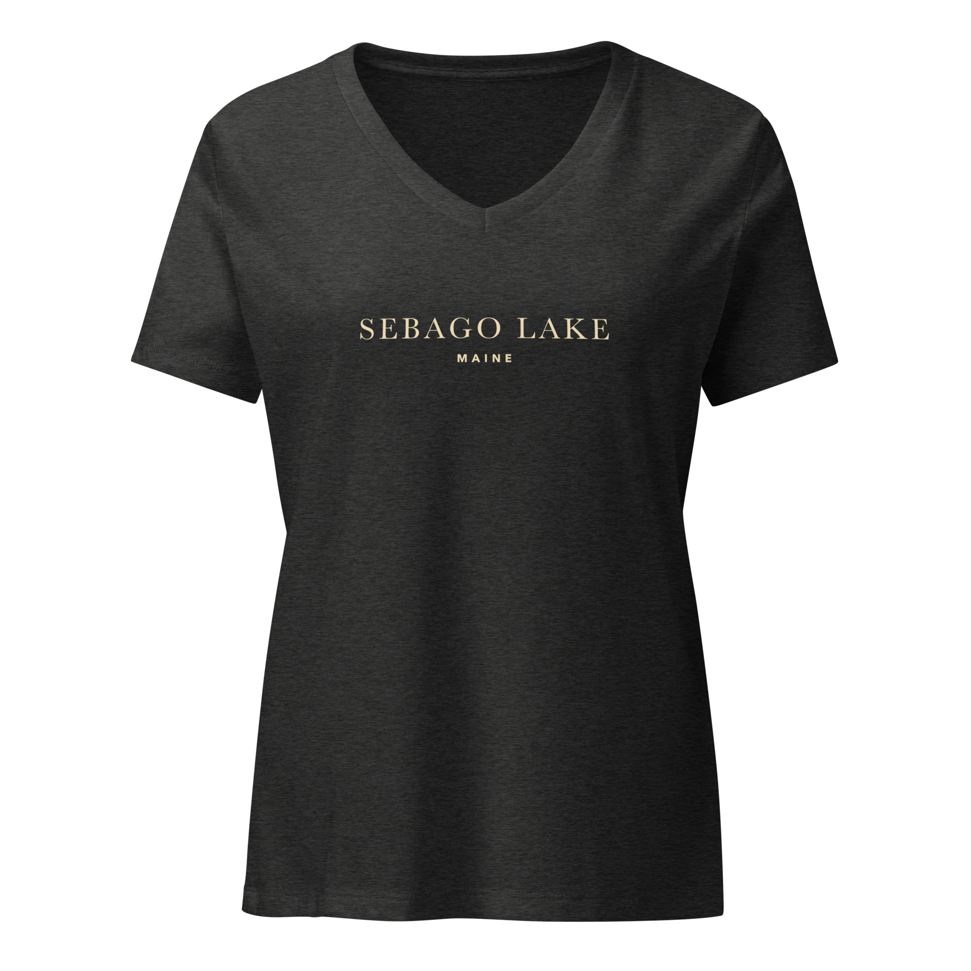 Sebago Lake Maine Minimalist Women’s V-Neck T-Shirt - Image 2