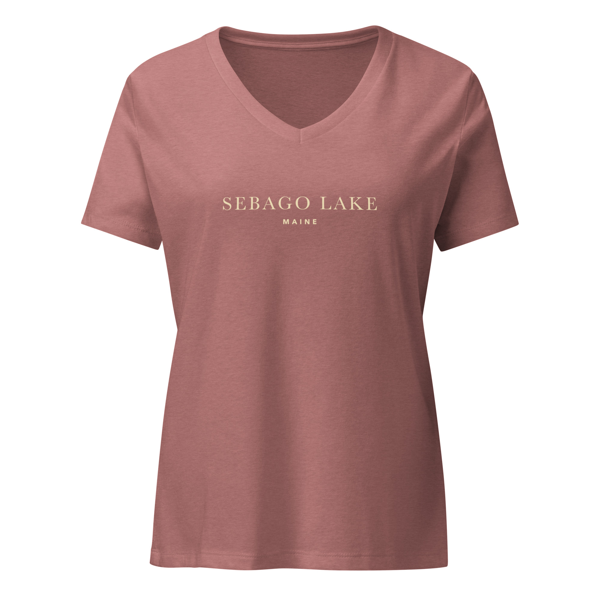 Sebago Lake Maine Minimalist Women’s V-Neck T-Shirt - Image 3