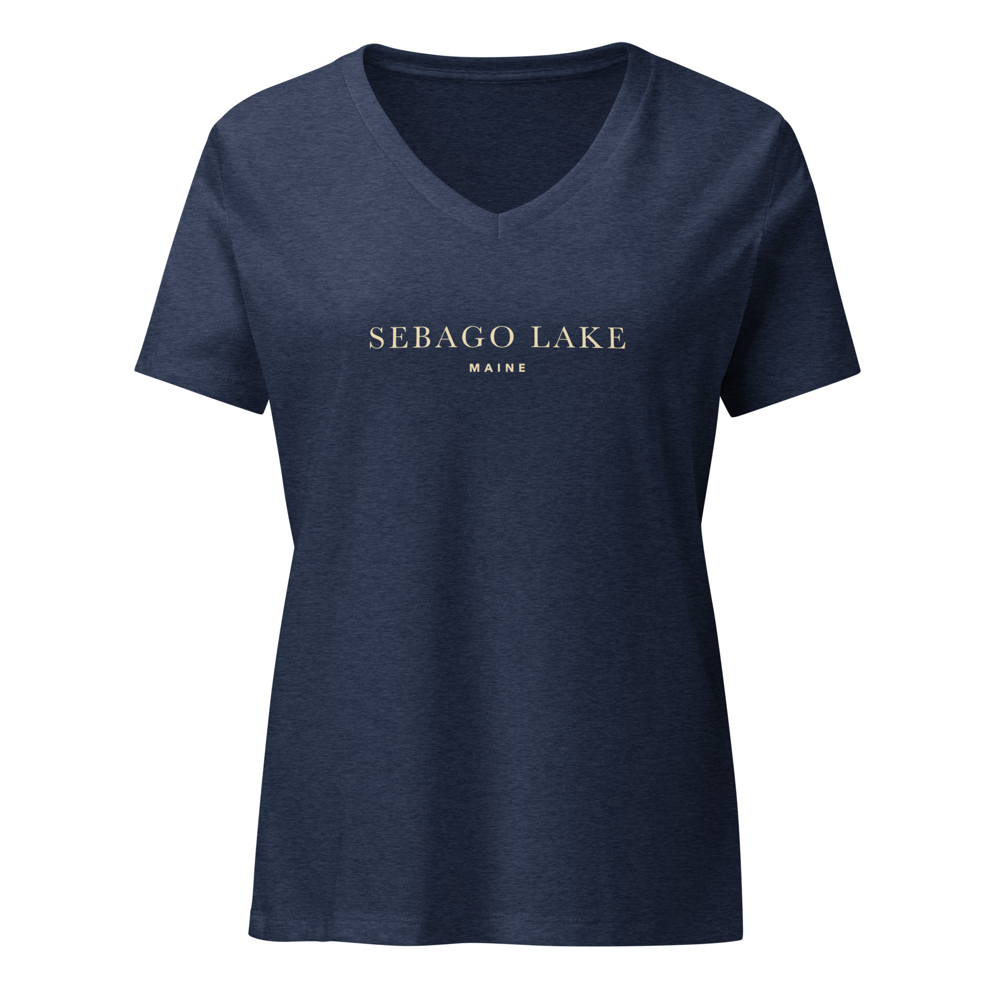Sebago Lake Maine Minimalist Women’s V-Neck T-Shirt